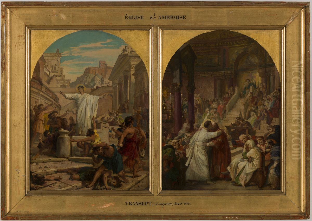 Esquisse pour l'eglise Saint-Ambroise : saint Augustin, au conseil de Carthage, reconcilie les catholiques et les donatistes. Oil Painting by Eugene Lenepveu