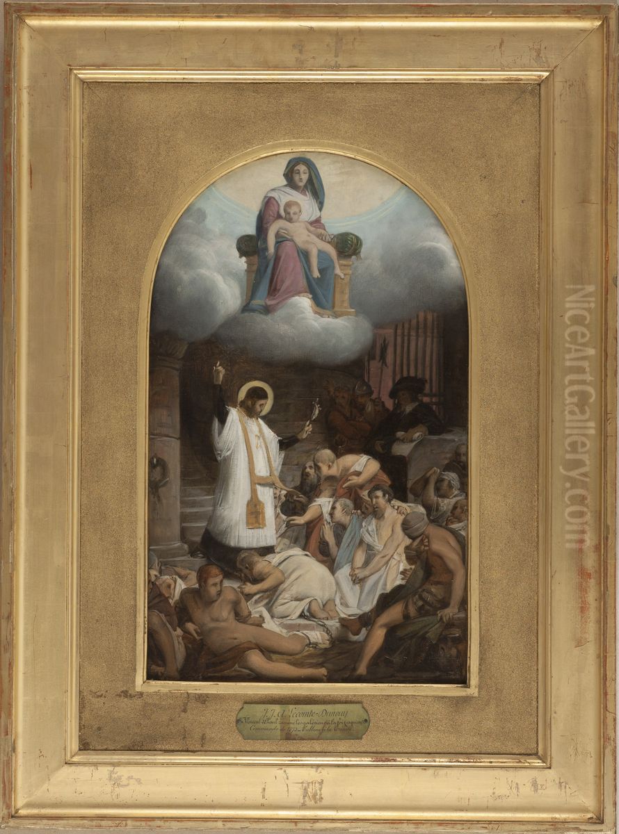 Esquisse pour l'eglise de la Trinite : Saint Vincent de Paul ramenant les galeriens a la foi Oil Painting by Jean-Jules-Antoine Lecomte du Nouy