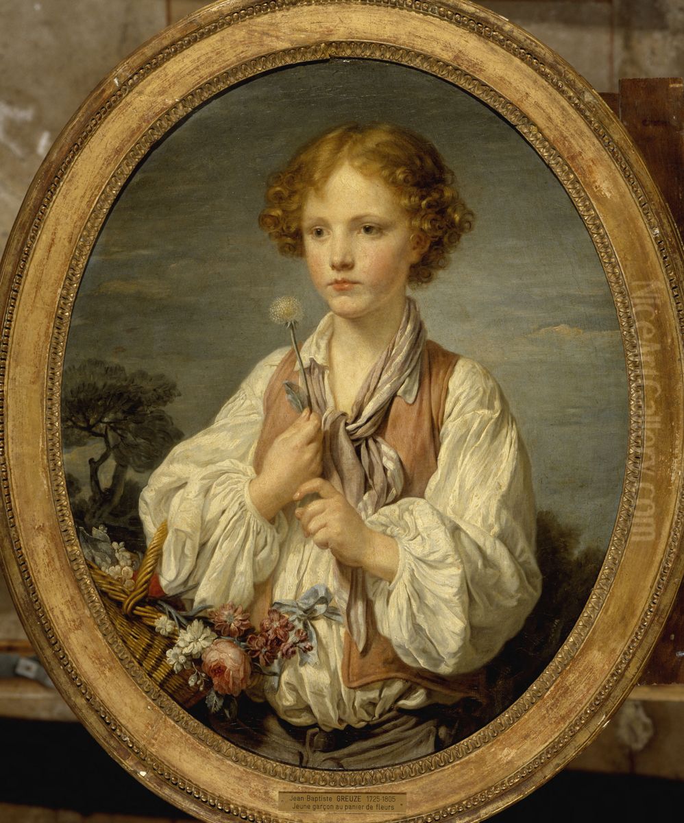 Jeune berger qui tente le sort pour savoir s'il est aime de sa bergere Oil Painting by Jean-Baptiste Greuze