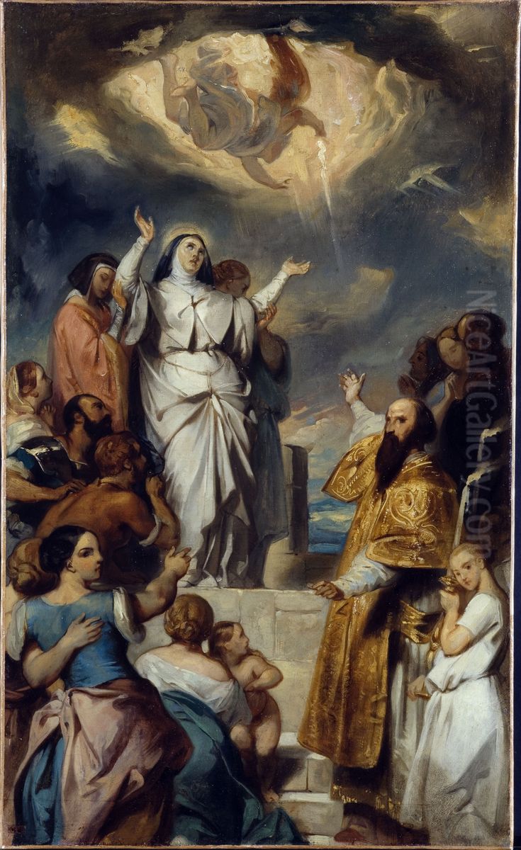 Esquisse pour l'eglise Notre-Dame-de-Lorette : Apotheose de sainte Genevieve Oil Painting by Eugene Francois Marie Joseph Deveria