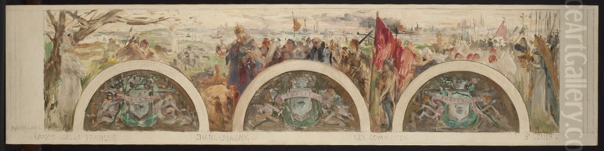 Esquisse pour le salon d'entree de l'Hotel de Ville : Paris et les Hautes Epoques ; L'epoque gallo-franque Oil Painting by Paul-Louis Delance