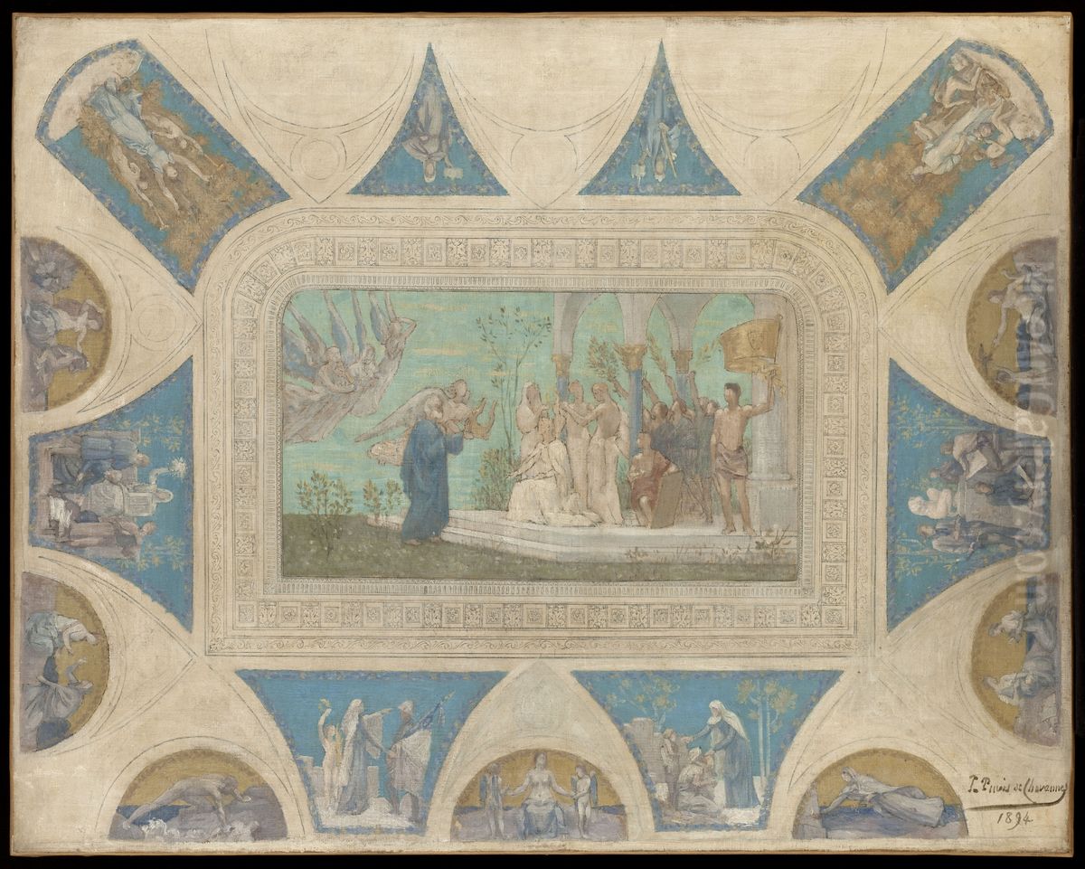 Esquisse pour l'Hotel de Ville de Paris : Hommage de la Ville de Paris a Victor Hugo Oil Painting by Pierre Puvis de Chavannes