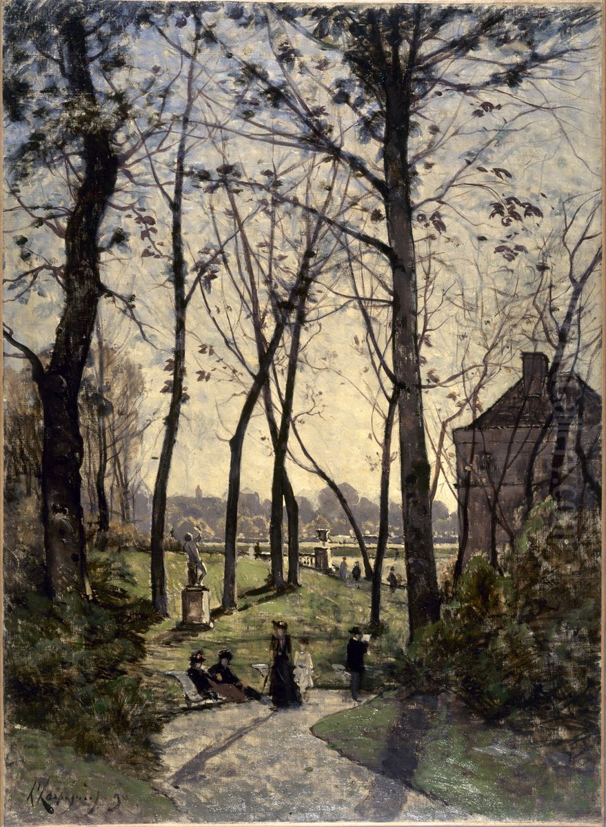 Esquisse pour la galerie des Tourelles de l'Hotel de Ville de Paris : Le jardin du Luxembourg Oil Painting by Henri Harpignies