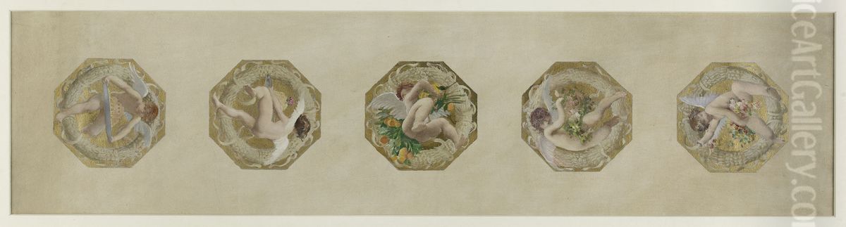 Esquisse pour l'Hotel de Ville de Paris, escalier des Fetes : les genies des fetes Oil Painting by Luc-Olivier Merson