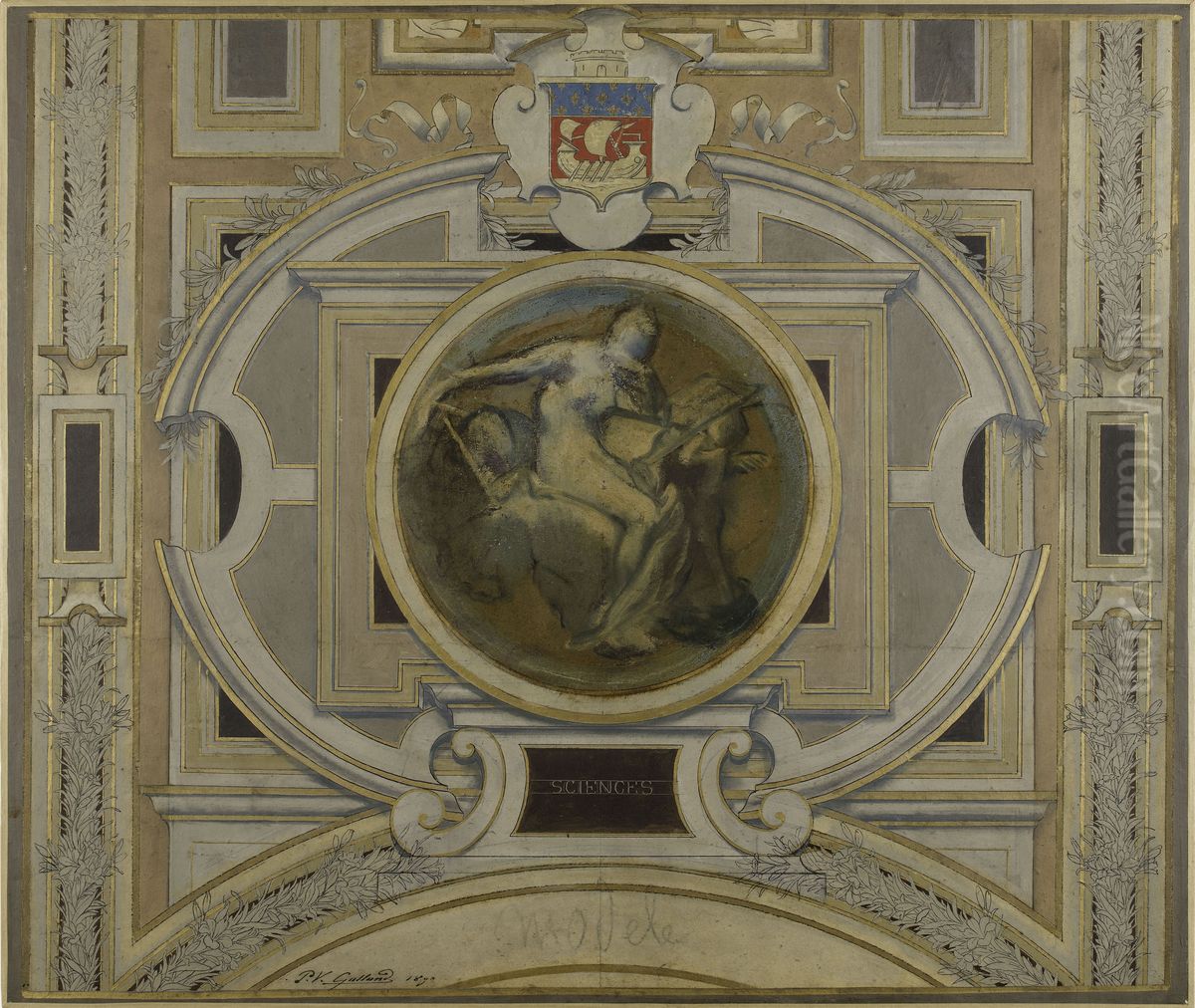 Esquisse pour la galerie des Metiers de l'Hotel de Ville : Sciences Oil Painting by Pierre-Victor Galland