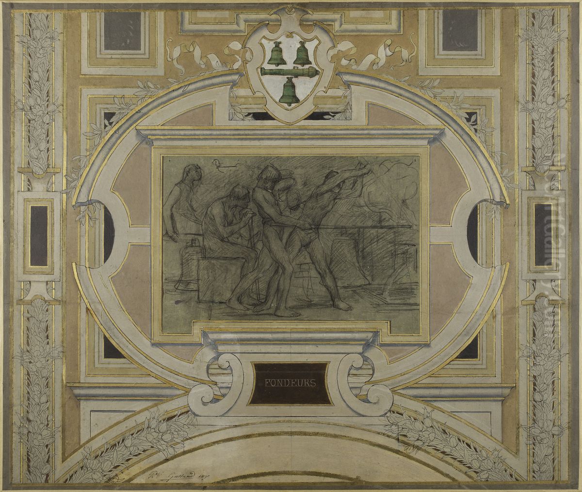 Esquisse pour la galerie des Metiers de l'Hotel de Ville : Fondeurs Oil Painting by Pierre-Victor Galland
