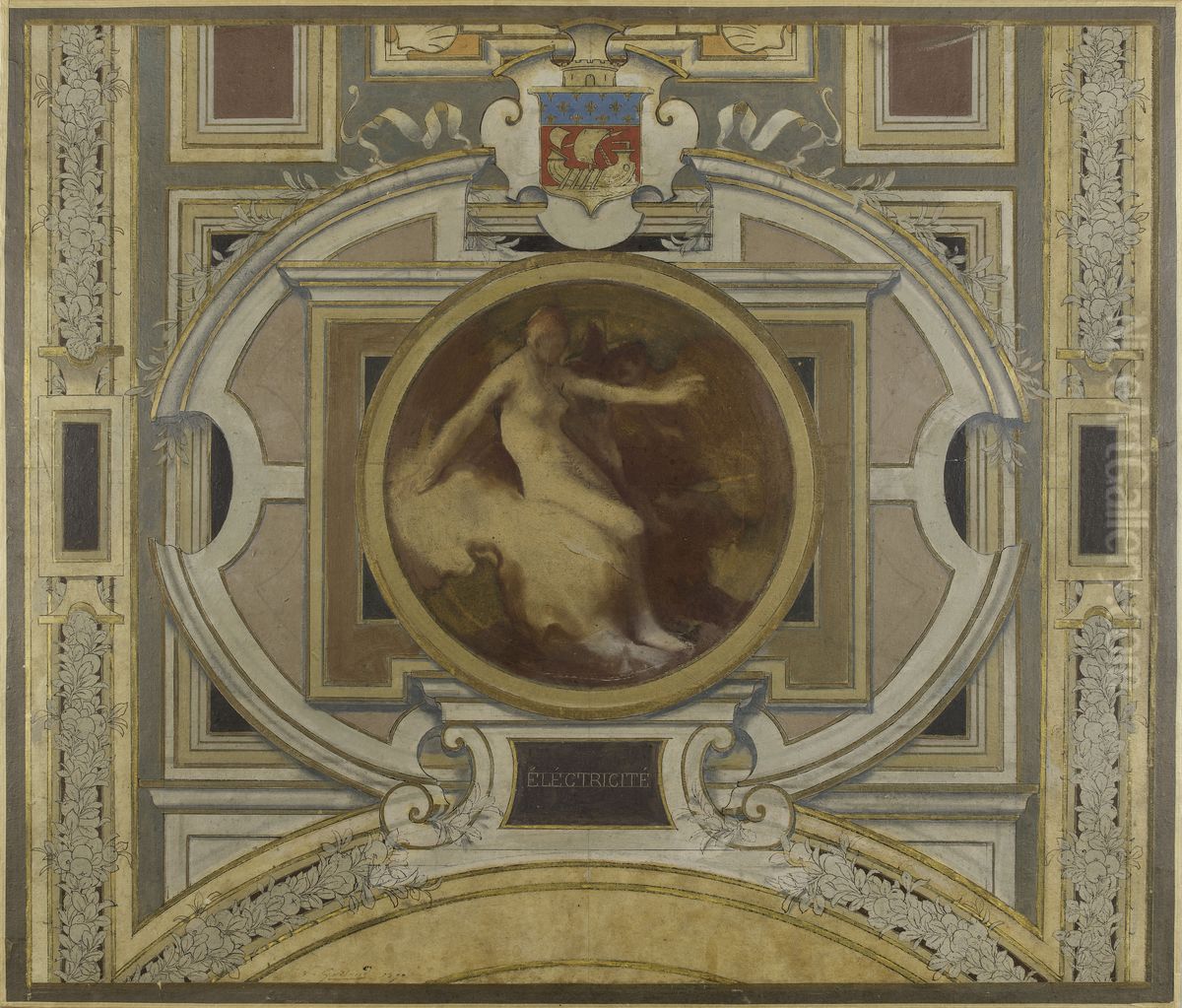 Esquisse pour la galerie des metiers de l'Hotel de Ville : Electricite Oil Painting by Pierre-Victor Galland