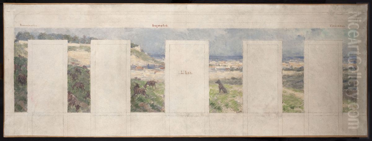 Esquisse pour la mairie de Bagnolet : Vue des environs de Bagnolet (l'est) Oil Painting by Louis Beroud