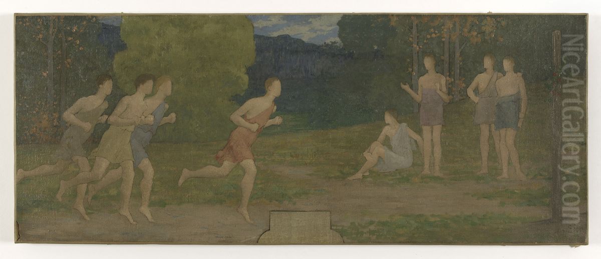 Esquisse pour la salle des mariages de la mairie de Montreuil-sous-Bois : Les ephebes Oil Painting by Alexandre Seon