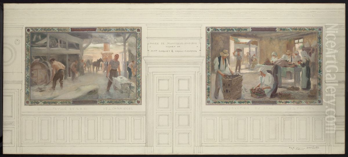 Esquisse pour la salle des mariages de la mairie de Montreuil-sous-Bois : Exploitation du sol et production du sol Oil Painting by Auguste Francois-Marie Gorguet