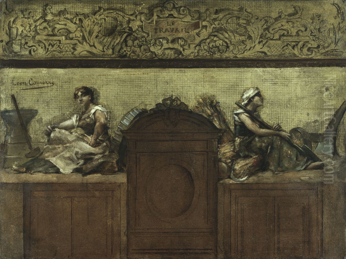 Esquisse pour la salle des mariages de la mairie du 15eme : Le travail Oil Painting by Leon Comerre