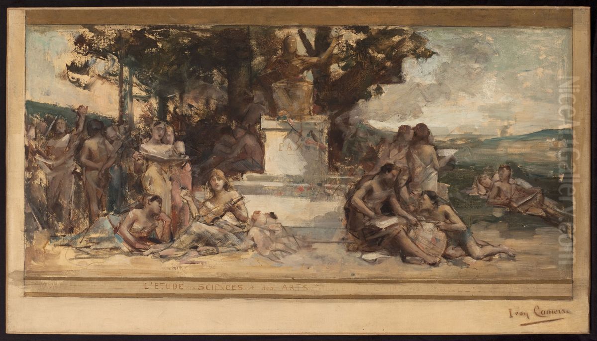 Esquisse pour la mairie du 4eme : L'etude des sciences et des arts Oil Painting by Leon Comerre