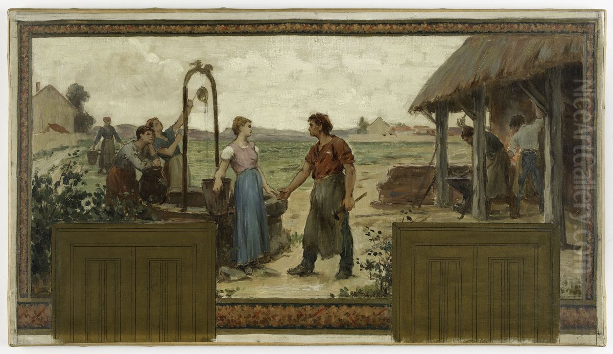 Esquisse pour la mairie de Saint-Maur-des-Fosses : Les fiancailles Oil Painting by Paul Baudouin