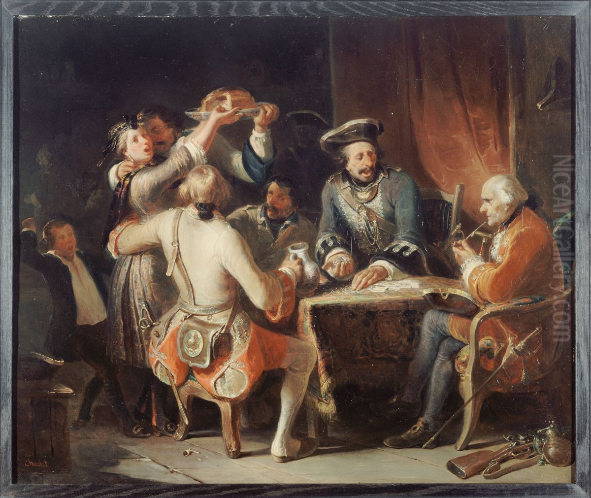 La Partie de cartes Oil Painting by Nicolas Toussaint Charlet
