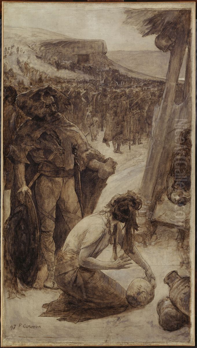 La poterie, esquisse pour l'amphitheatre de paleontologie du Museum d'histoire naturelle de Paris Oil Painting by Fernand Cormon