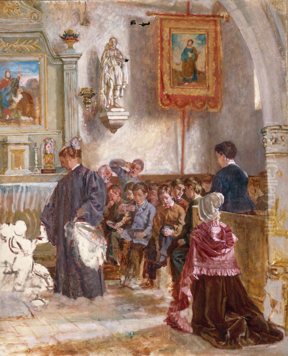 Catechisme dans une eglise Oil Painting by Auguste Dutuit