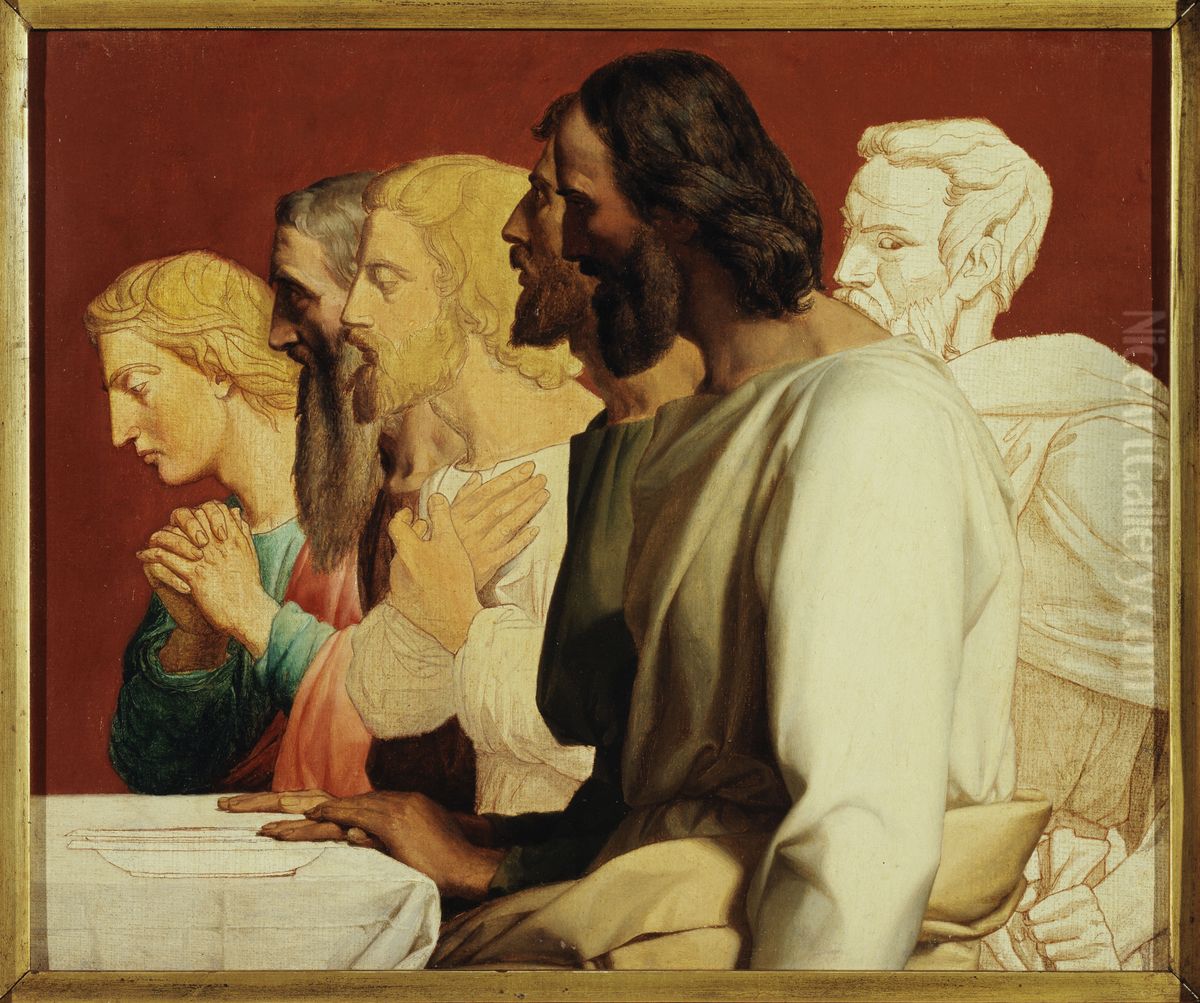 group of Apostles at the Last Supper (facing left) Oil Painting by Alphonse Perin
