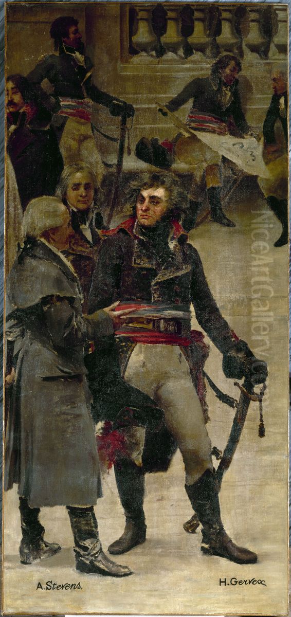 Le Panorama du siecle : Kleber et Monge, entoures de personnalites de la Revolution francaise Oil Painting by Henri Gervex