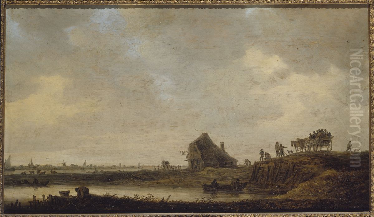 L'Auberge au bord de la riviere Oil Painting by Jan van Goyen