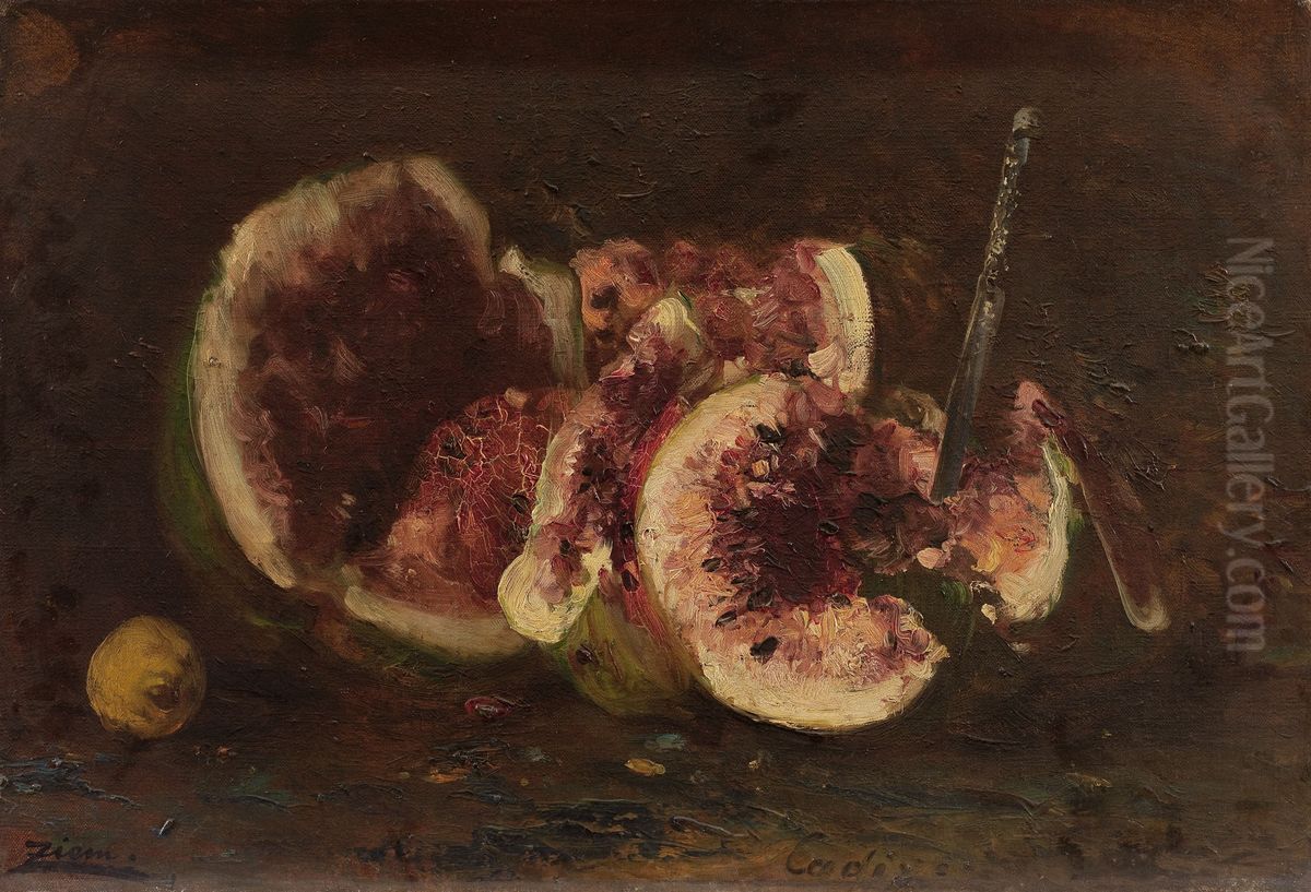 Nature morte aux pasteques et couteau Oil Painting by Felix Ziem