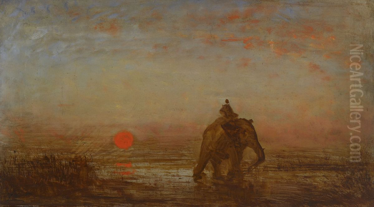 L'elephant Oil Painting by Felix Ziem