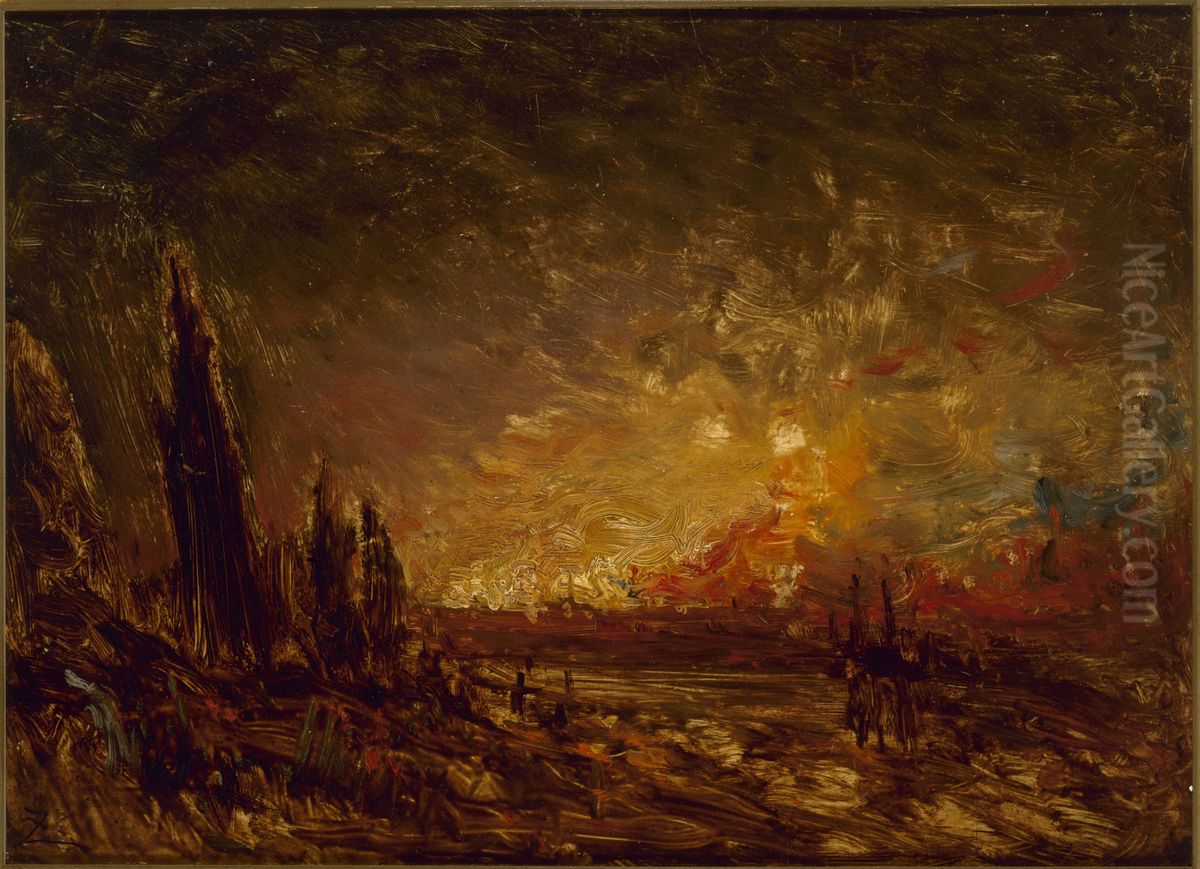 L'incendie Oil Painting by Felix Ziem