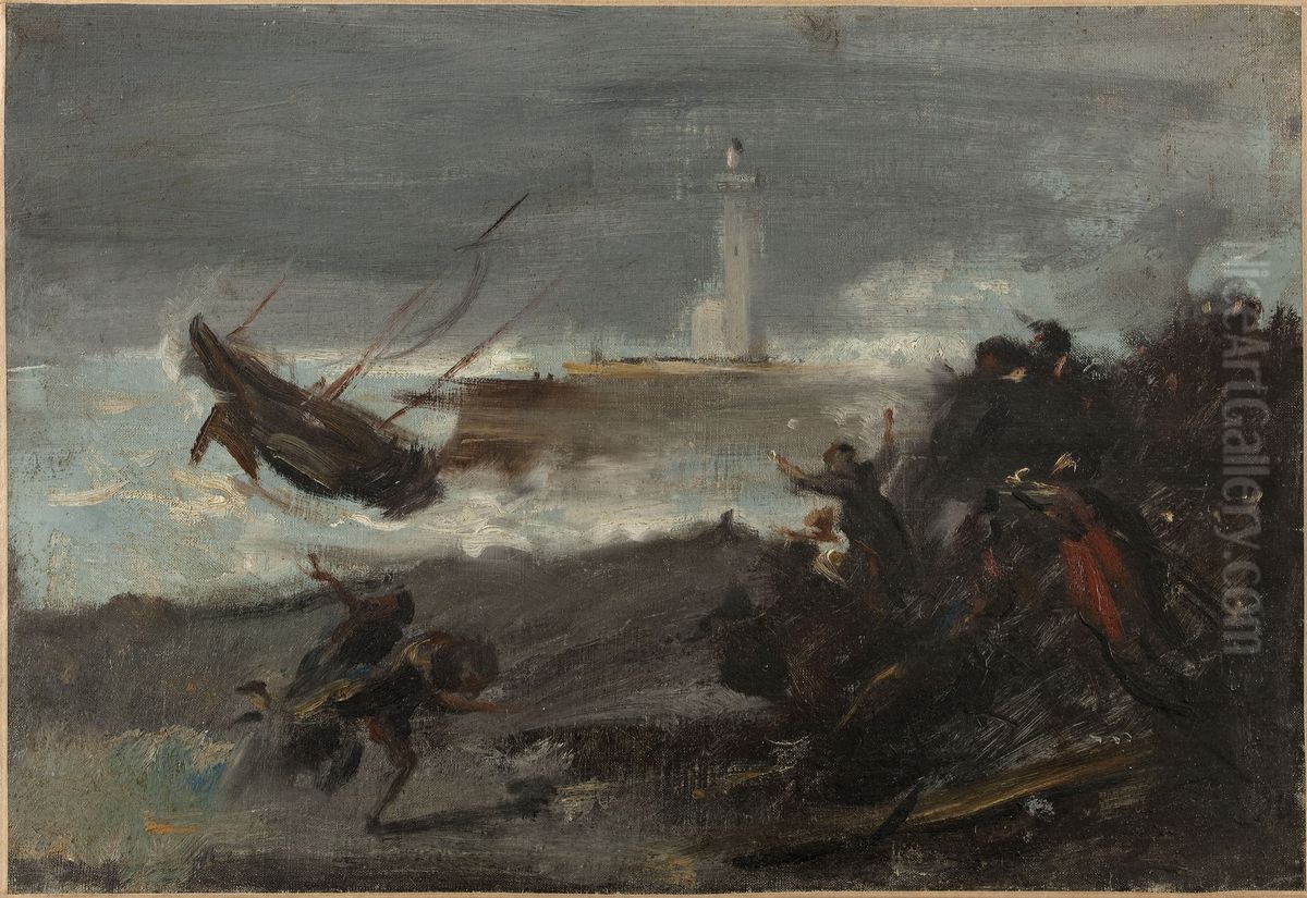 Naufrage dans le port de Dieppe Oil Painting by Jean-Baptiste Carpeaux