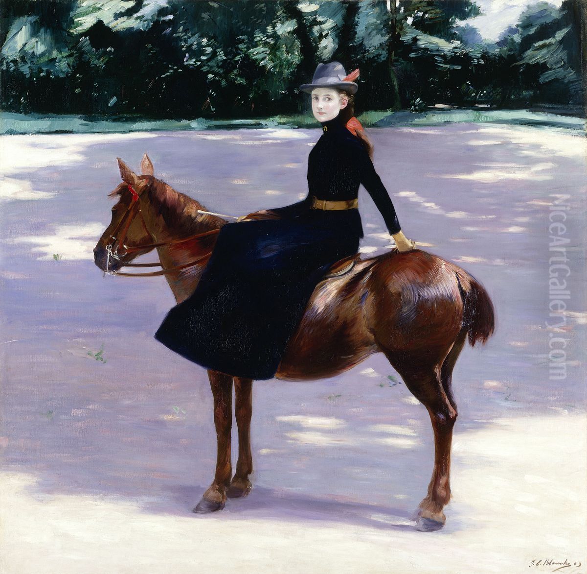 Mademoiselle Meuriot sur son poney Oil Painting by Jacques-Emile Blanche