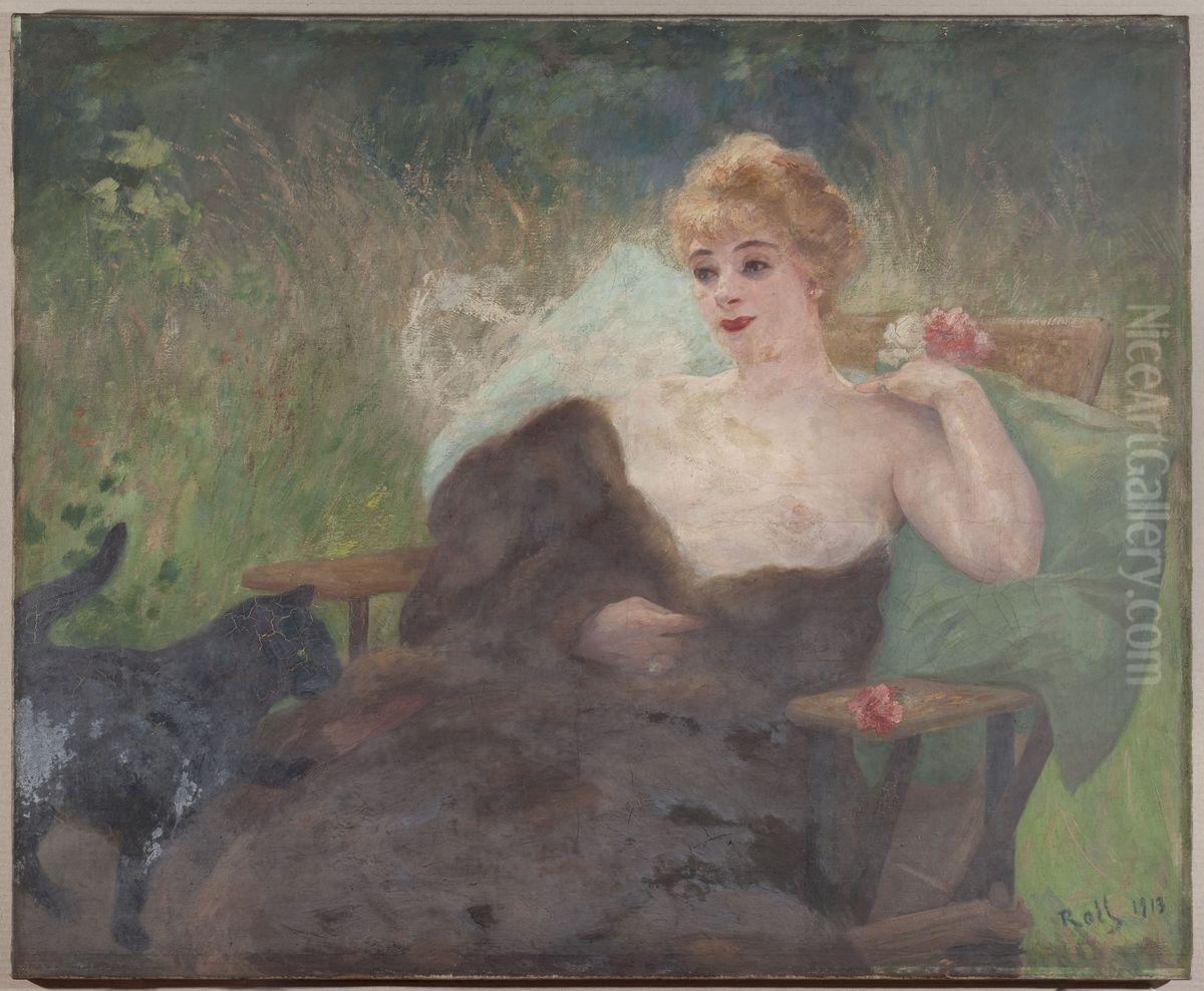 Portrait de MademoiselleAmelie Dieterle, en 1913. Titre :En juin, Amelie Dieterle. Oil Painting by Alfred Philippe Roll