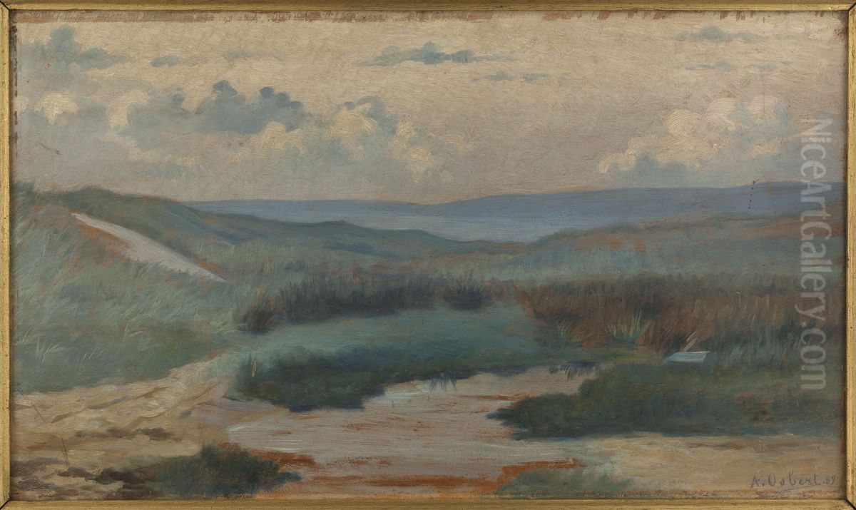 Une mare dans les dunes, le soir, Siouville Oil Painting by Alphonse Osbert