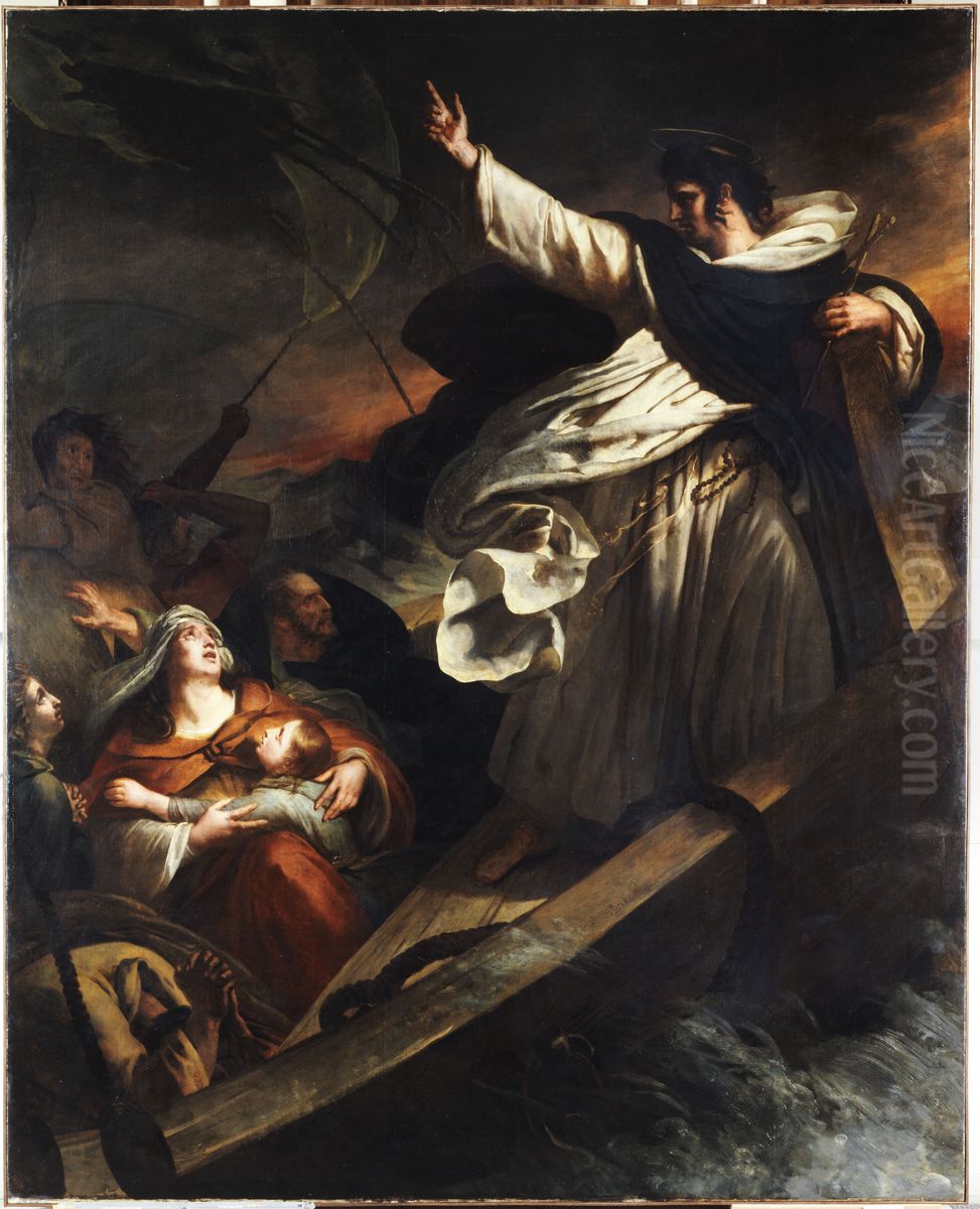 Saint Thomas d'Aquin prechant la confiance en Dieu pendant la tempete Oil Painting by Ary Scheffer