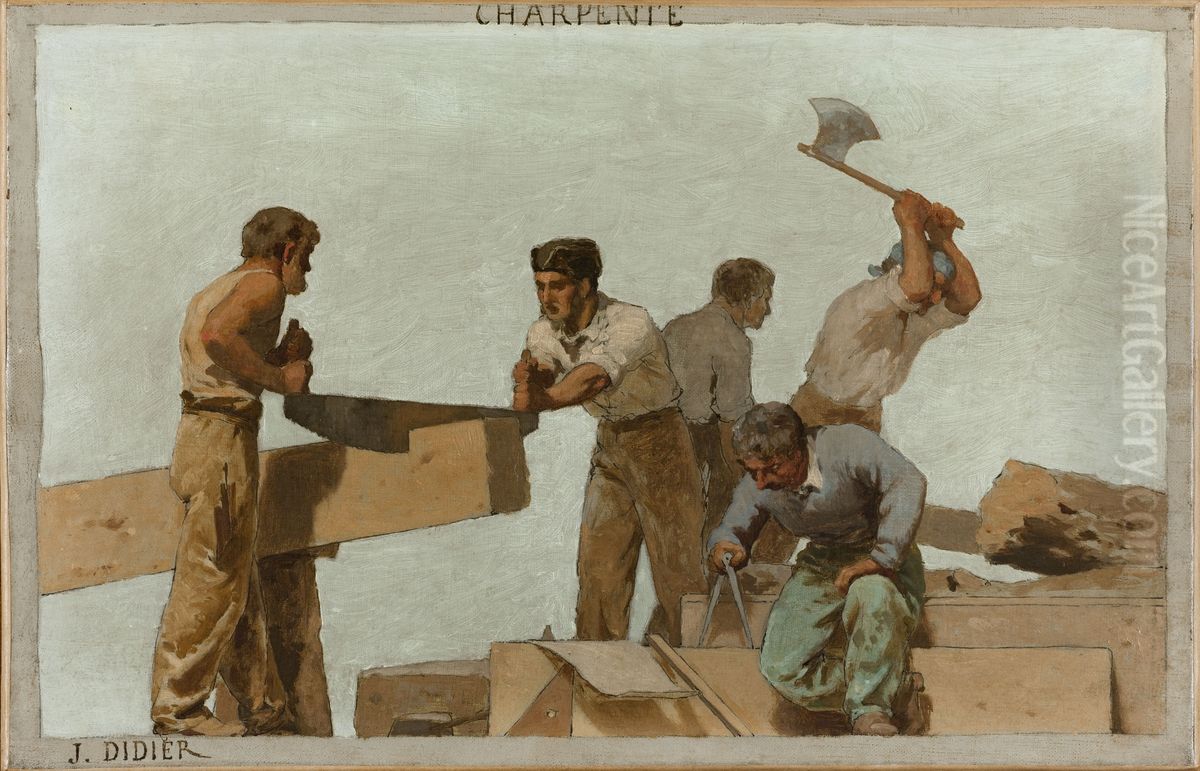 La charpente : Esquisse pour l'ecole de la rue Chateau-Landon, 10eme arrondissement de Paris Oil Painting by Jules Didier