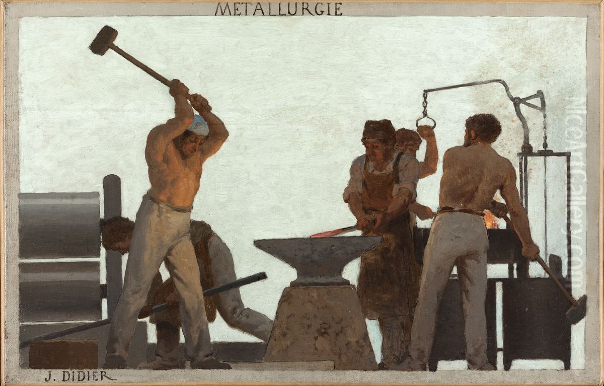 La metallurgie : Esquisse pour l'ecole de la rue Chateau-Landon, 10eme arrondissement de Paris Oil Painting by Jules Didier