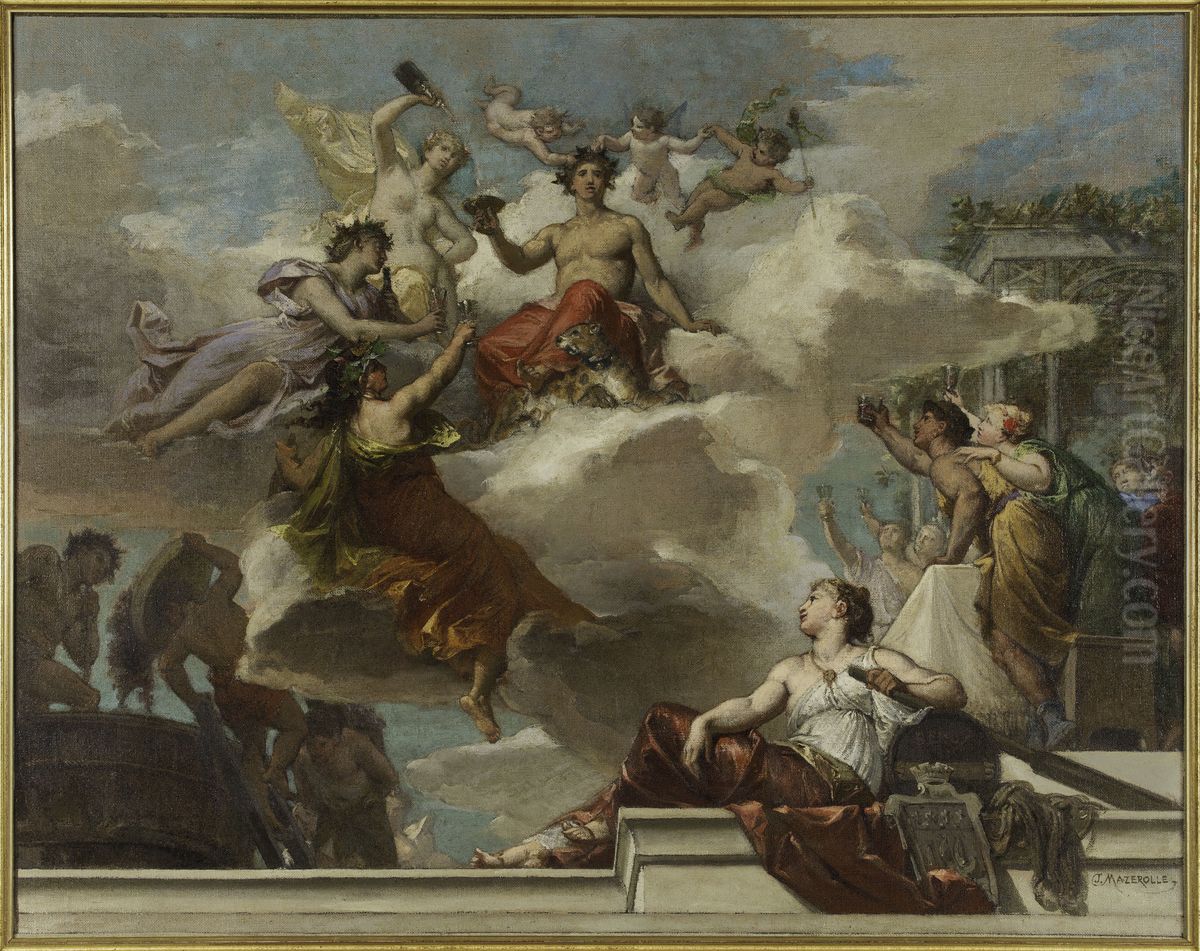 Esquisse pour la mairie du 12eme : Le triomphe de Bacchus (plafond du grand escalier) Oil Painting by Alexis-Joseph Mazerolle