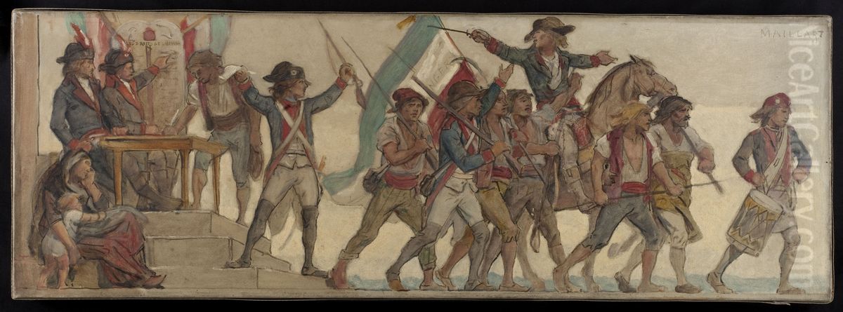 Le depart des conscrits, La patrie en danger : Esquisse pour l'ecole de la rue de Chateau-Landon, 10eme arrondissement de Paris Oil Painting by Diogene Ulyssee Napoleon Maillart