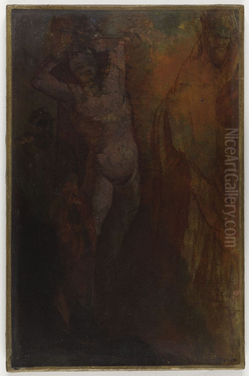 Composition a trois personnages (Flagellation ?) Oil Painting by Odilon Redon