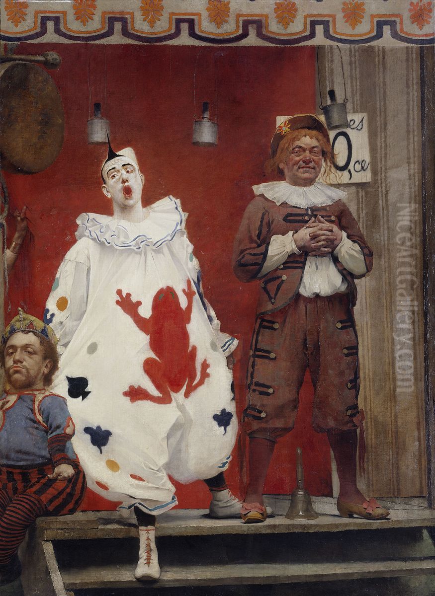Grimaces et misere - Les Saltimbanques (clown blanc et bonisseur) Oil Painting by Fernand Pelez