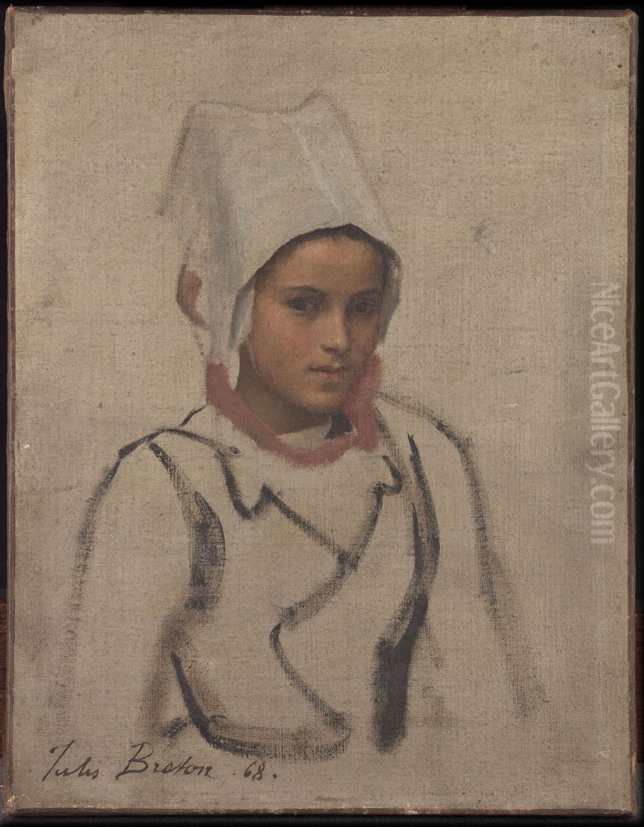 Tete de jeune Bretonne, etude pour le Pardon Oil Painting by Jules Breton