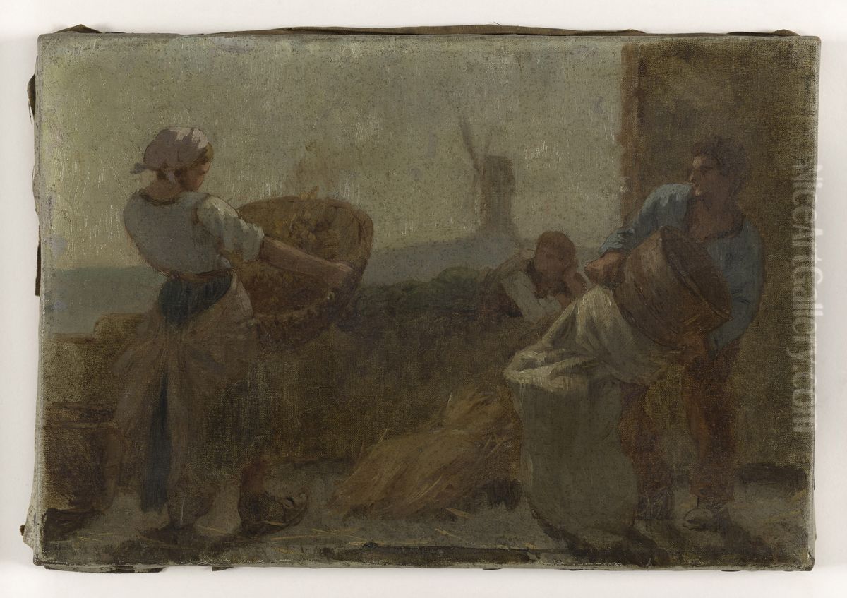 Histoire du ble : Le Criblage : Esquisse pour l'ecole de la rue Dombasle, 15eme arrondissement de Paris Oil Painting by Paul Baudouin