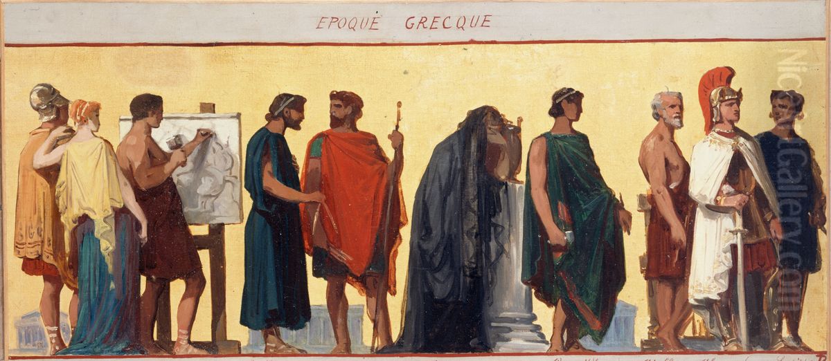 Epoque grecque : Esquisse pour la salle de dessin de l'ecole des garcons de la rue Dombasle, 15eme arrondissement de Paris Oil Painting by Joseph Aubert