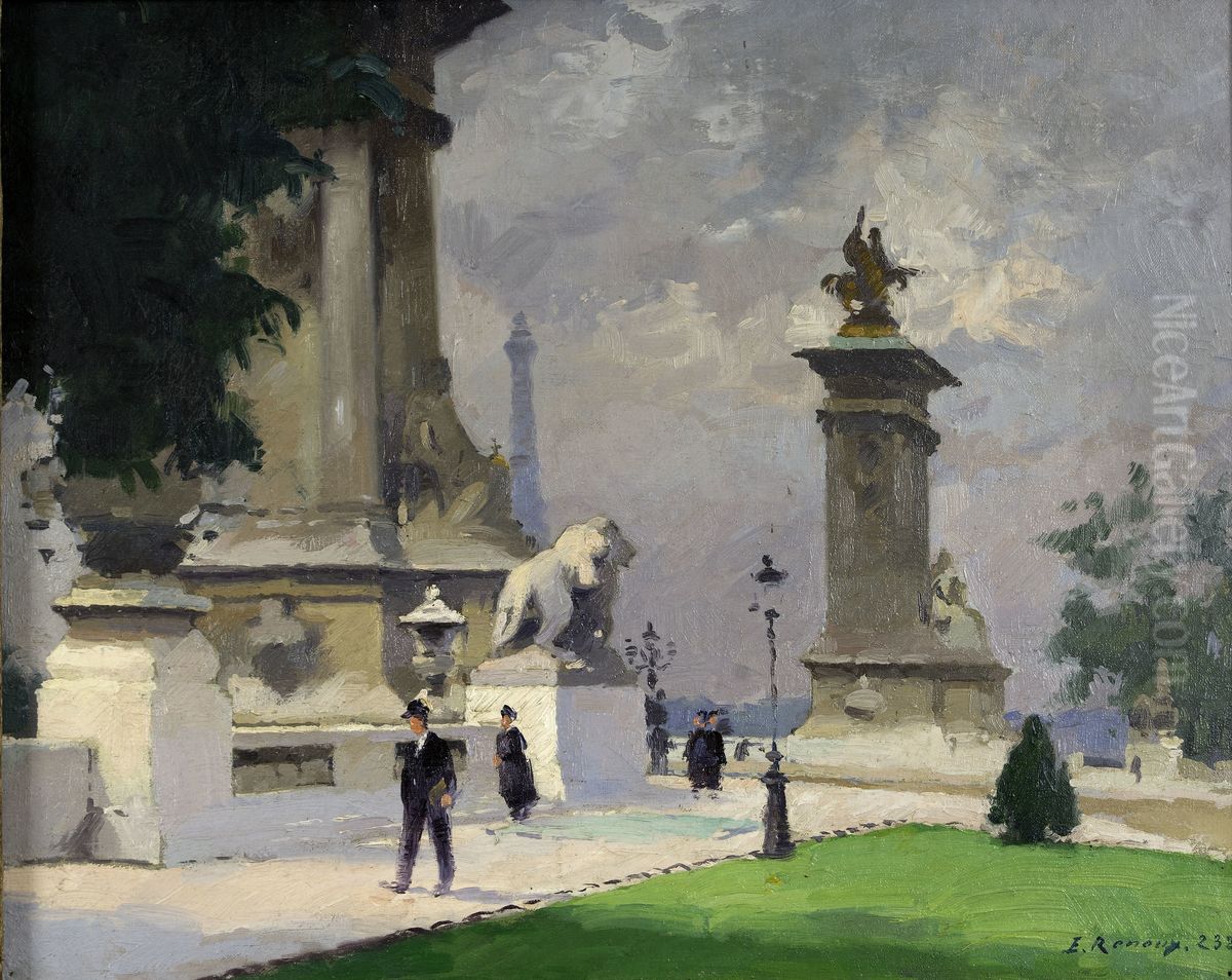 L'Entree du Pont Alexandre III Oil Painting by Jules Ernest Renoux