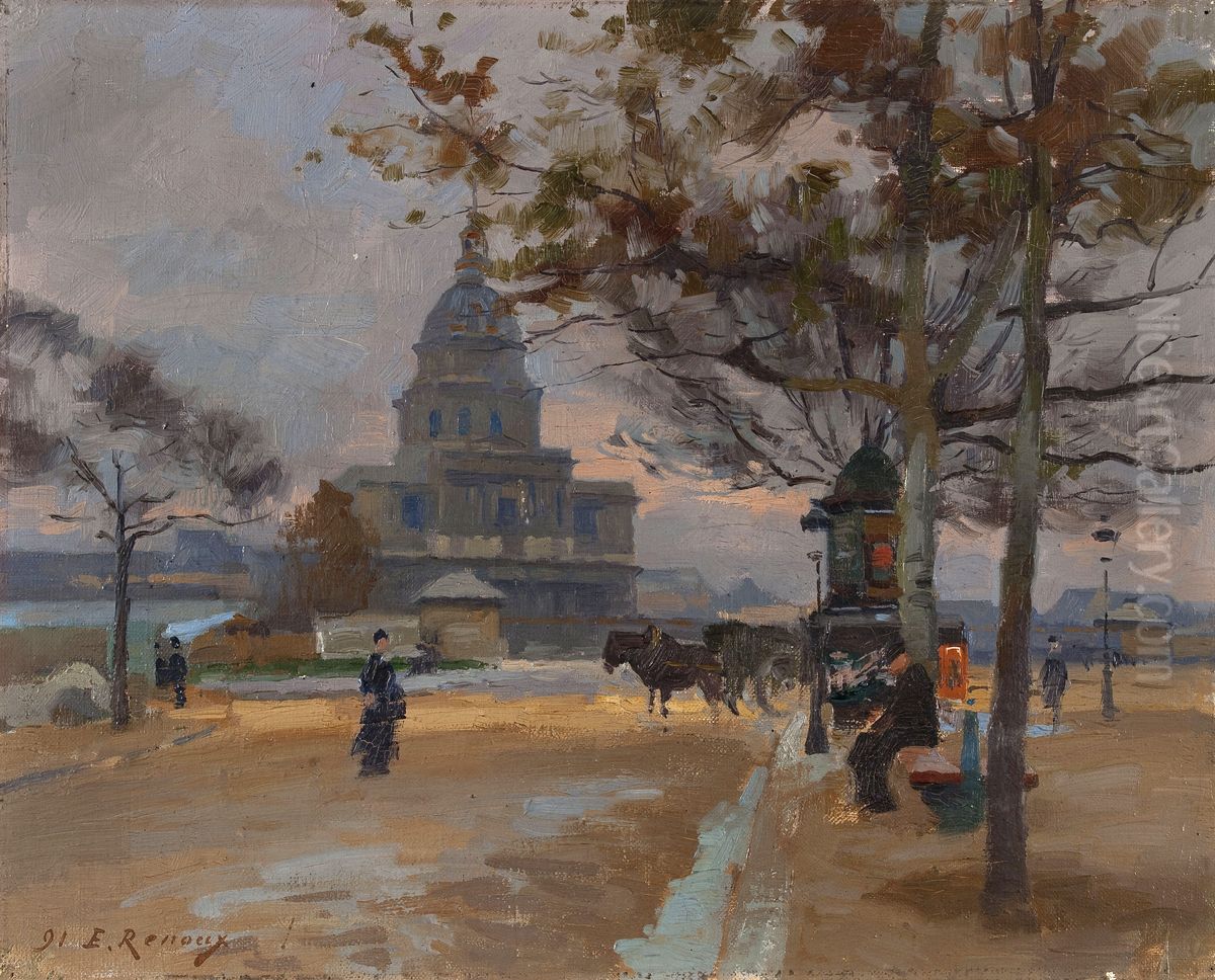 Le Dome des Invalides vu depuis l'avenue de Segur Oil Painting by Jules Ernest Renoux
