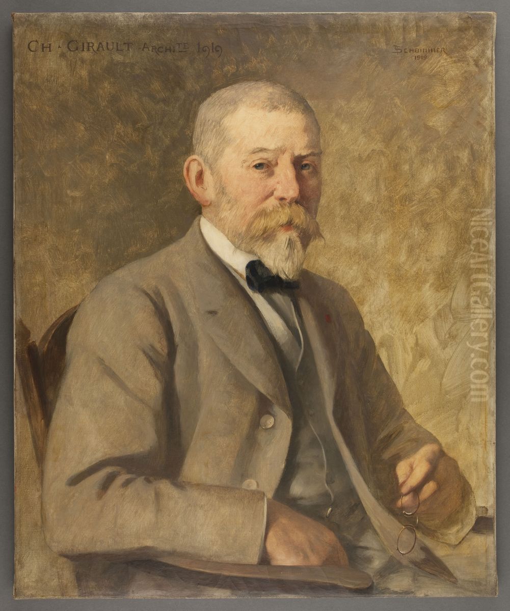 Portrait of French architect Charles Louis Girault (1851-1932) Oil Painting by Francois Schommer