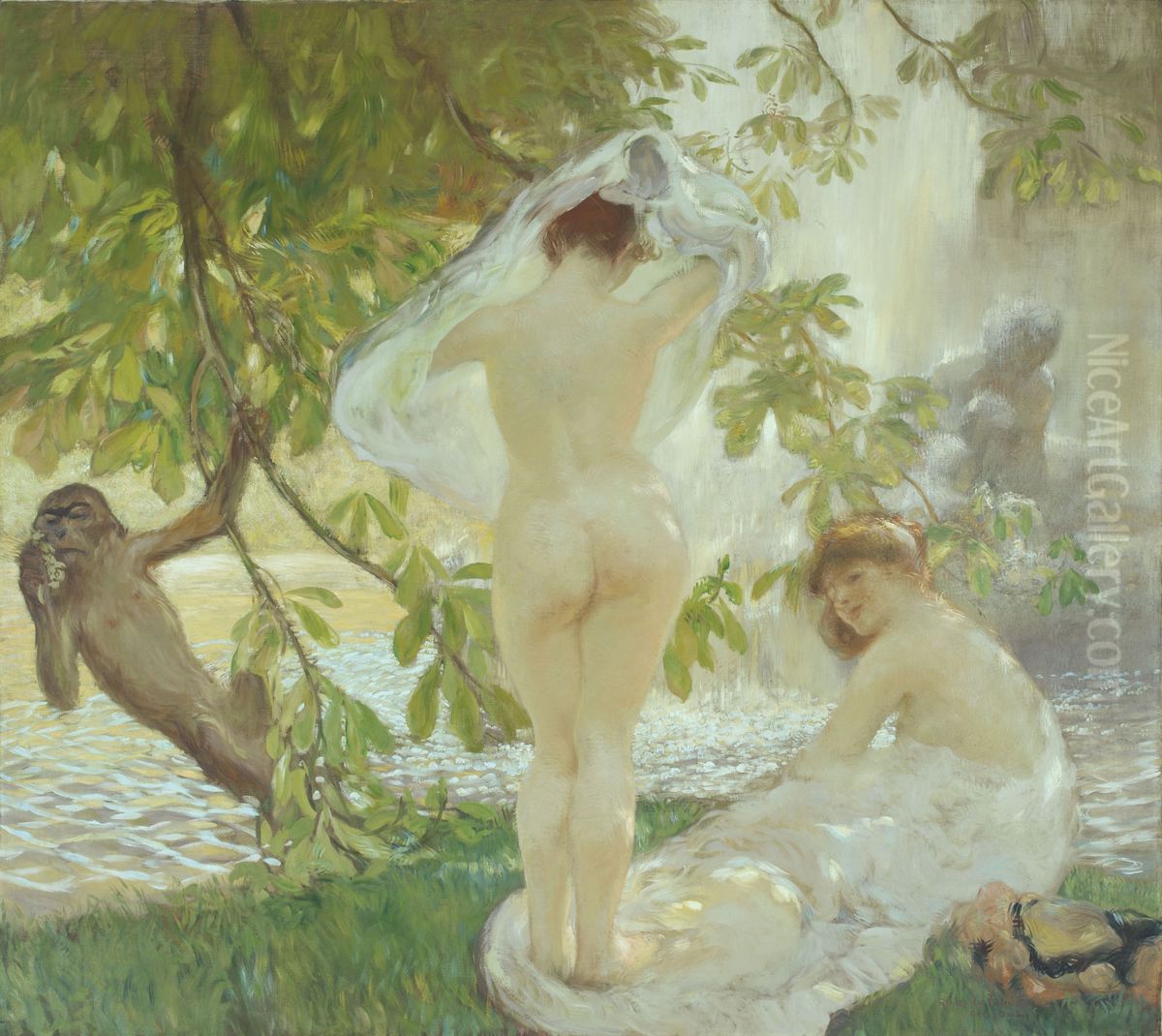 La chemise enlevee, baigneuses Oil Painting by Gaston La Touche