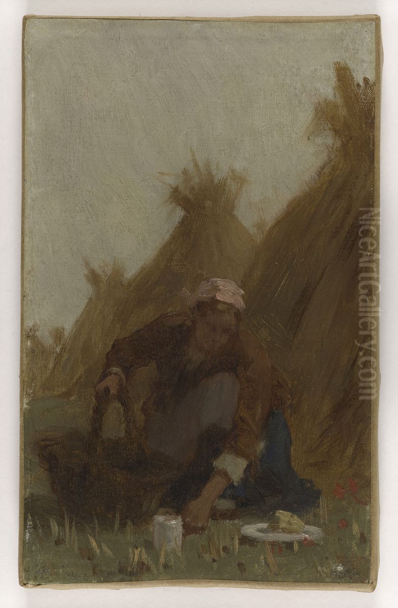 Histoire du ble : le panier repas : Esquisse pour l'ecole de la rue Dombasle, 15eme arrondissement de Paris Oil Painting by Paul Baudouin