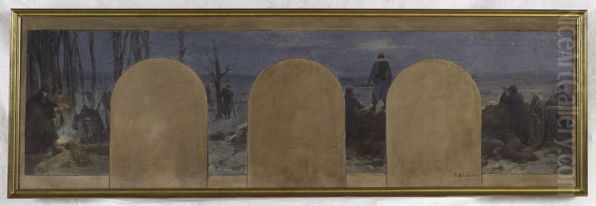 Esquisse pour le cabinet du Prefet de l'Hotel de Ville : La defense exterieure durant le siege de Paris en 1870 Oil Painting by Paul Baudouin