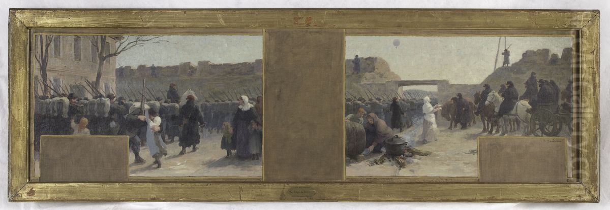 Esquisse pour le cabinet du Prefet a l'Hotel de Ville : La sortie des troupes durant Le siege de Paris en 1870 Oil Painting by Paul Baudouin