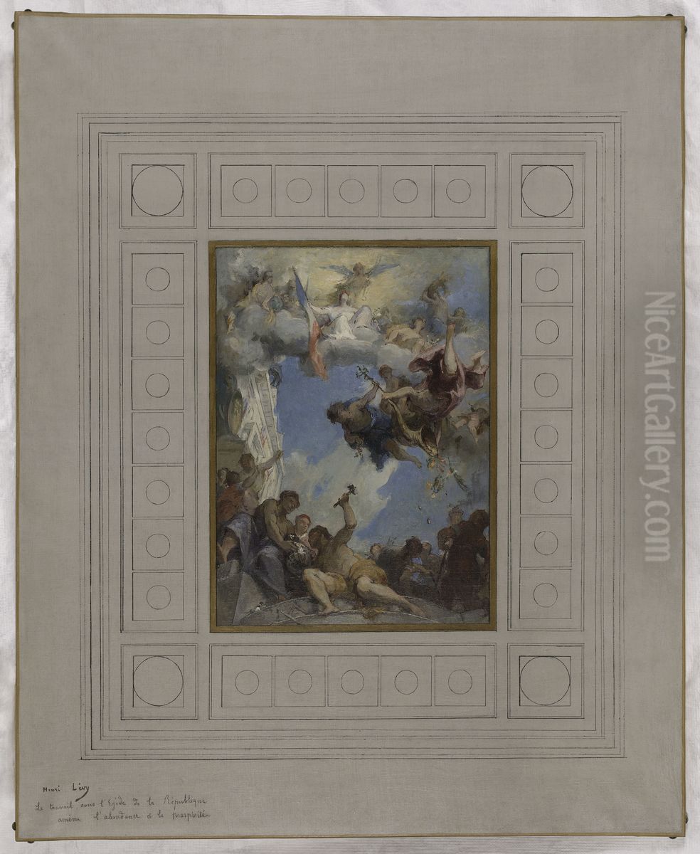 Esquisse pour l'escalier d'honneur de la mairie de Pantin : Le Travail sous l'egide de la Republique amene l'abondance et la prosperite (plafond) Oil Painting by Henri Leopold Levy