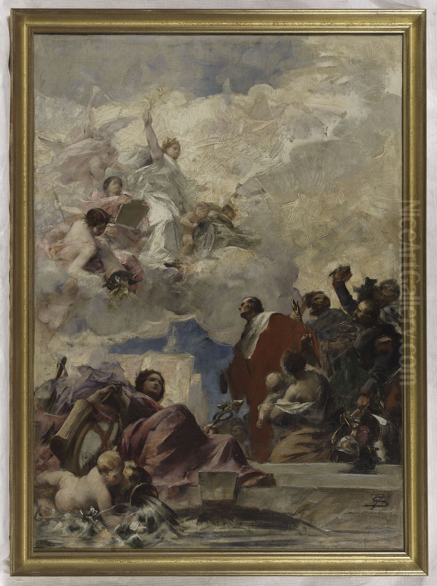 Esquisse pour la mairie de Pantin : La Paix et la Ville de Pantin (plafond) Oil Painting by Francois Schommer