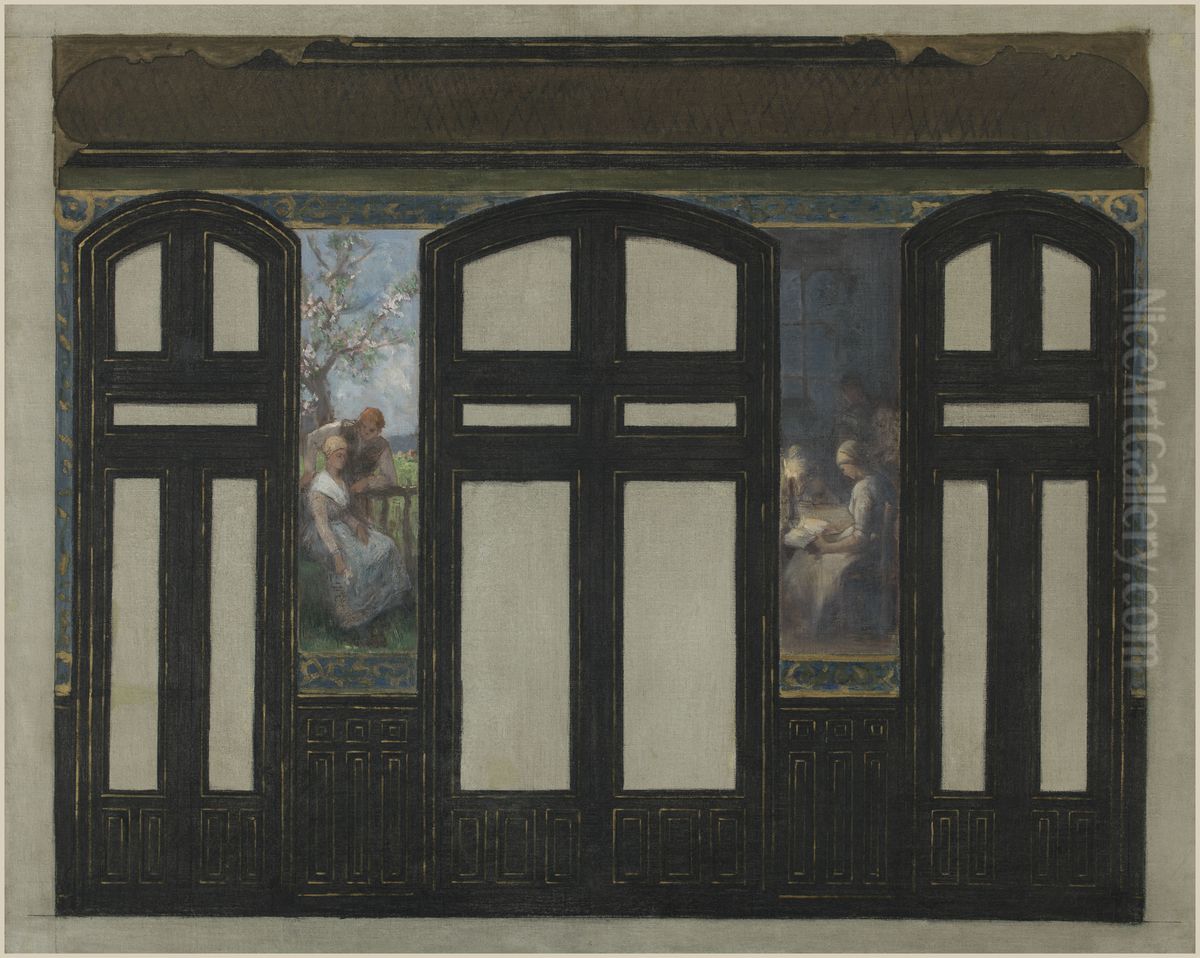 Esquisse pour la mairie du 15eme : Les fiancailles - La veillee Oil Painting by Ferdinand Humbert